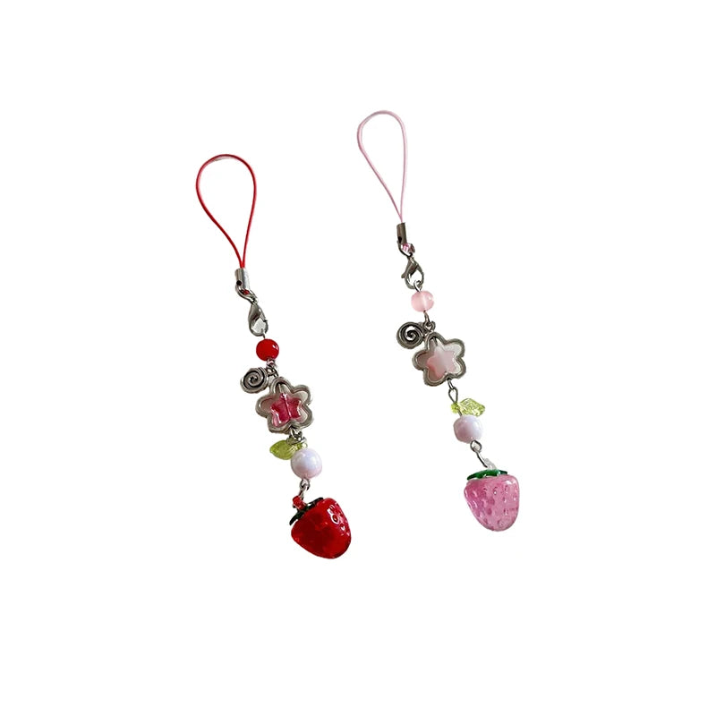 1Pc Lightweight Sweet Cute Strawberry Keychain Xyu Cellphone Charm Lanyard Lovely Fruits Chain for Girls Aesthetic Jewelry Props