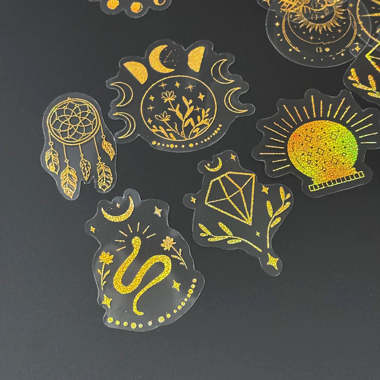 100 Pack Transparent PET Stickers BOHO Designs – Snake;Sun;Moons;Stars etc-Perfect for DIY, Bujo, Phone Cases, Windows & More