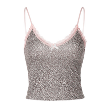Hugcitar 2025 Leopard Print Slips Bows Patchwork Lace Sexy Slim Crop Camis Top Summer Fashion Women Y2K Outfits Festival Party