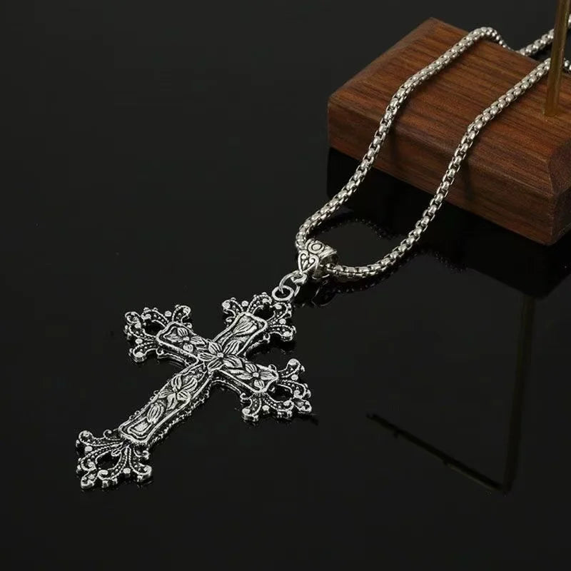 Hip Hop Cross Pendant Necklace Gothic Stainless Steel Minimalist Jewelry For Men Retro Fashion Unisex Gift Couple Accessories