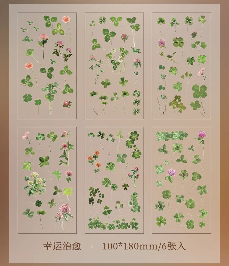 JIANQI 6pcs/pack Transparent PET Stickers Scrapbooking Materials DIY Junk Journal Collage Floral Leaves Plants Decor Stickers