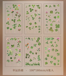 JIANQI 6pcs/pack Transparent PET Stickers Scrapbooking Materials DIY Junk Journal Collage Floral Leaves Plants Decor Stickers