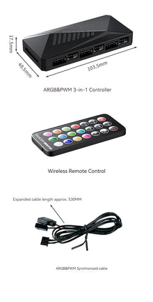 TEUCER LP-6P ARGB Remote Control 6 Way Splitter 4Pin PWM Cooling Fan Hub for Computer PC Case Chassis Radiator SATA Power Supply