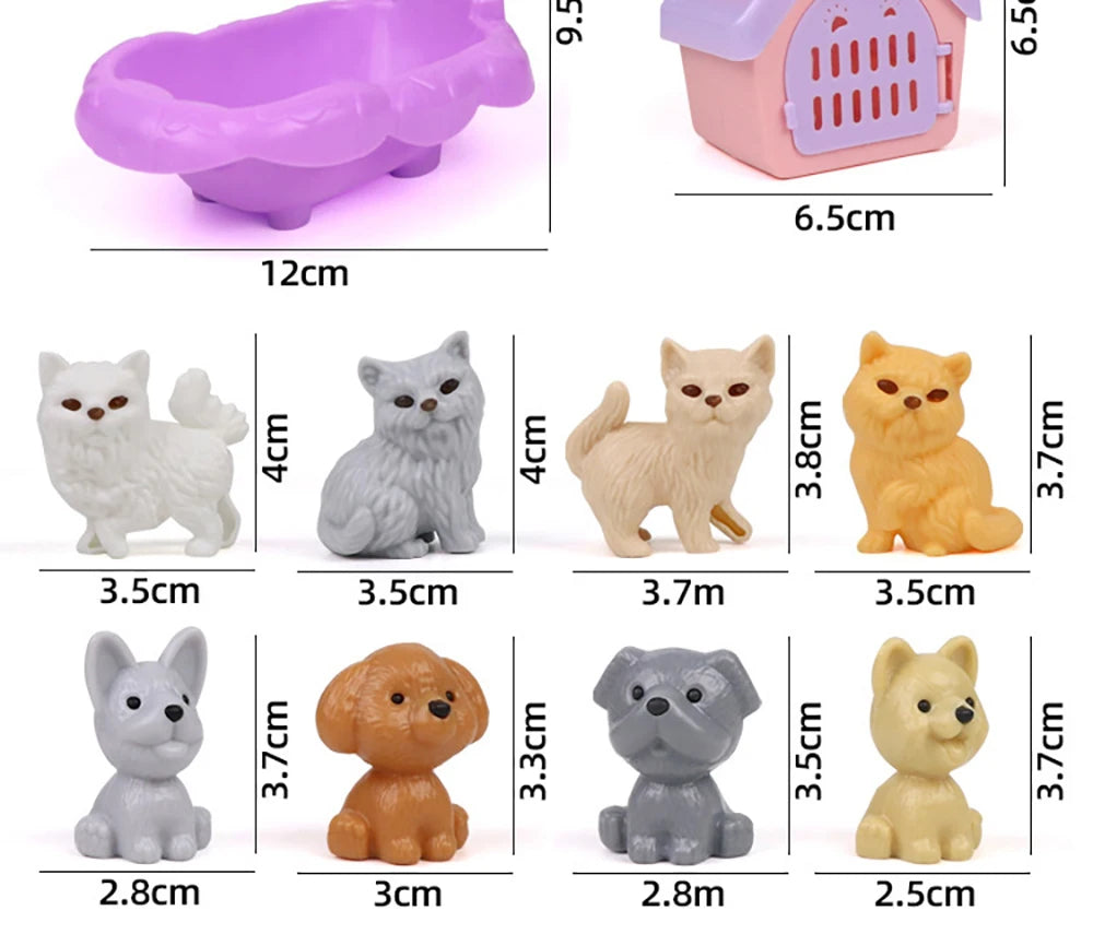 QWZ Pretend Play Toy Fashion Mini Pets Cat Dog House Kennel Bathtub For Children Play House Toy Accessories Kids Best Gift